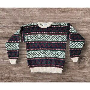 Vintage‎ 90s New Era Acrylic Sweater Mens Large Geometric Castle Design USA Made